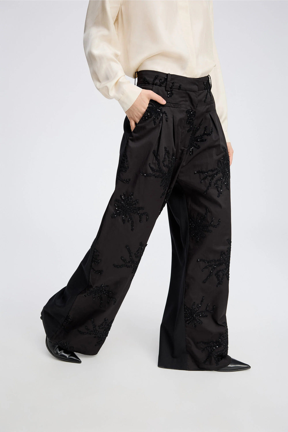 MUNTHE Pantalon Stormy – Zwart-100% katoen-DAMES BROEKEN-Zwart
