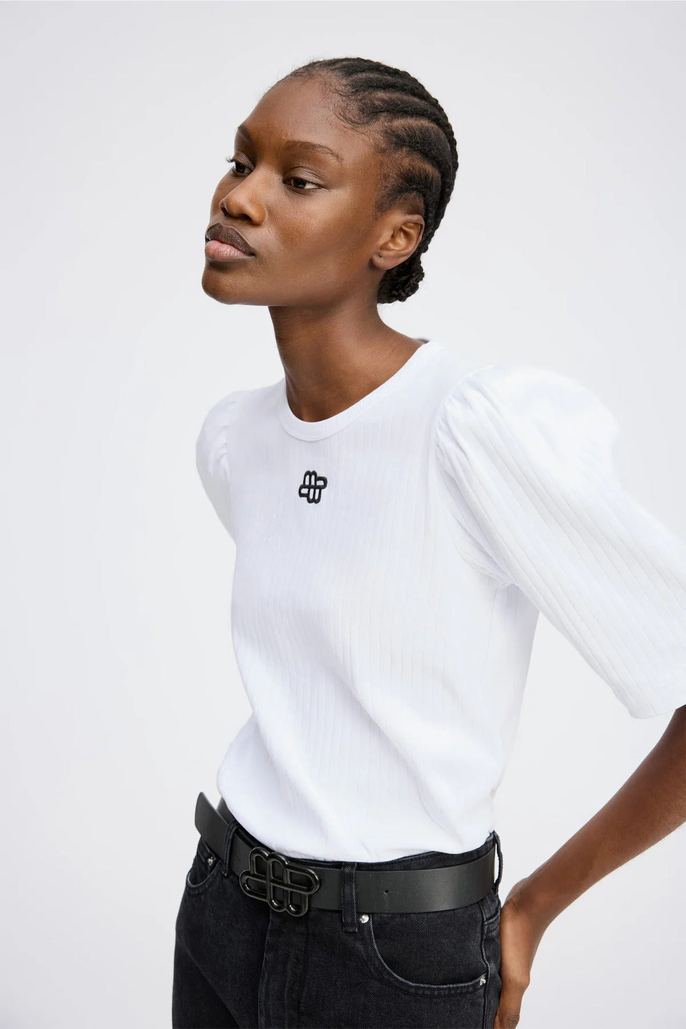 MUNTHE Parsa mix T‑shirt korte mouw – Wit-100% katoen-DAMES TOPS & BLOUSES-Wit