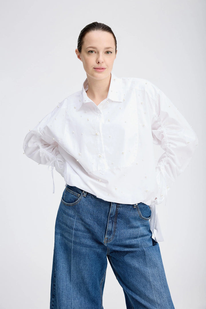 MUNTHE Phebe Blouse – White-97% katoen, 3% elasthaan-DAMES TOPS & BLOUSES-Wit