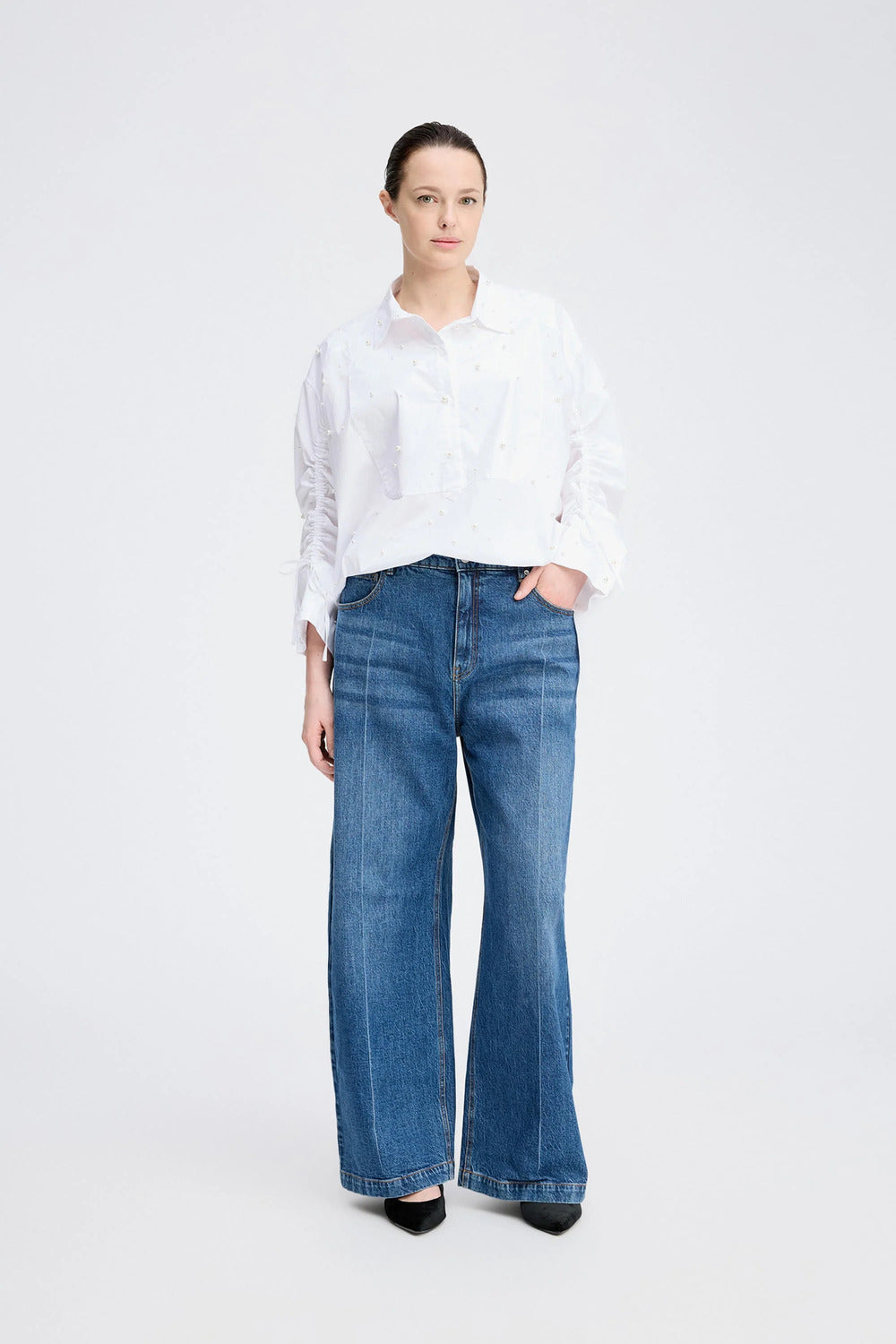 MUNTHE Phebe Blouse – White-97% katoen, 3% elasthaan-DAMES TOPS & BLOUSES-Wit