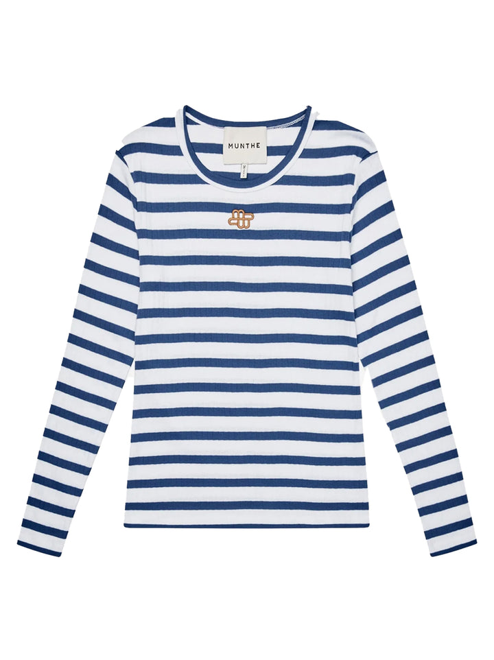 MUNTHE Pote T-shirt Lange Mouw – Blauw-100% katoen-DAMES TOPS & BLOUSES-Blauw