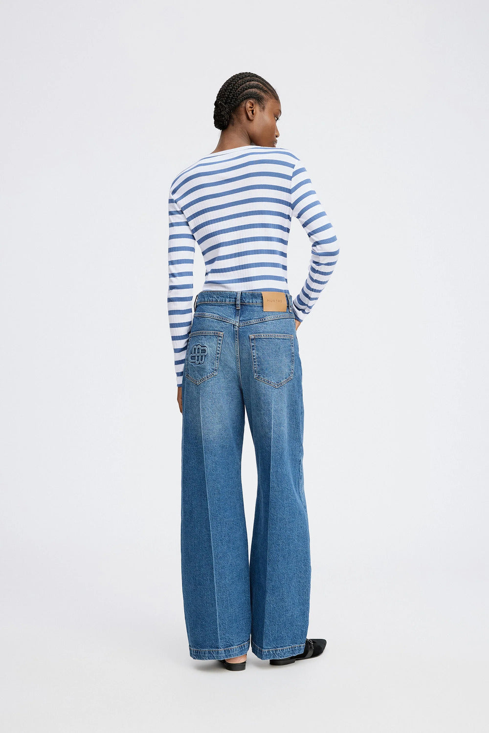 MUNTHE Pote T-shirt Lange Mouw – Blauw-100% katoen-DAMES TOPS & BLOUSES-Blauw