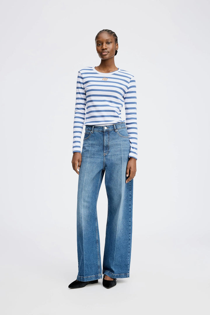 MUNTHE Pote T-shirt Lange Mouw – Blauw-100% katoen-DAMES TOPS & BLOUSES-Blauw