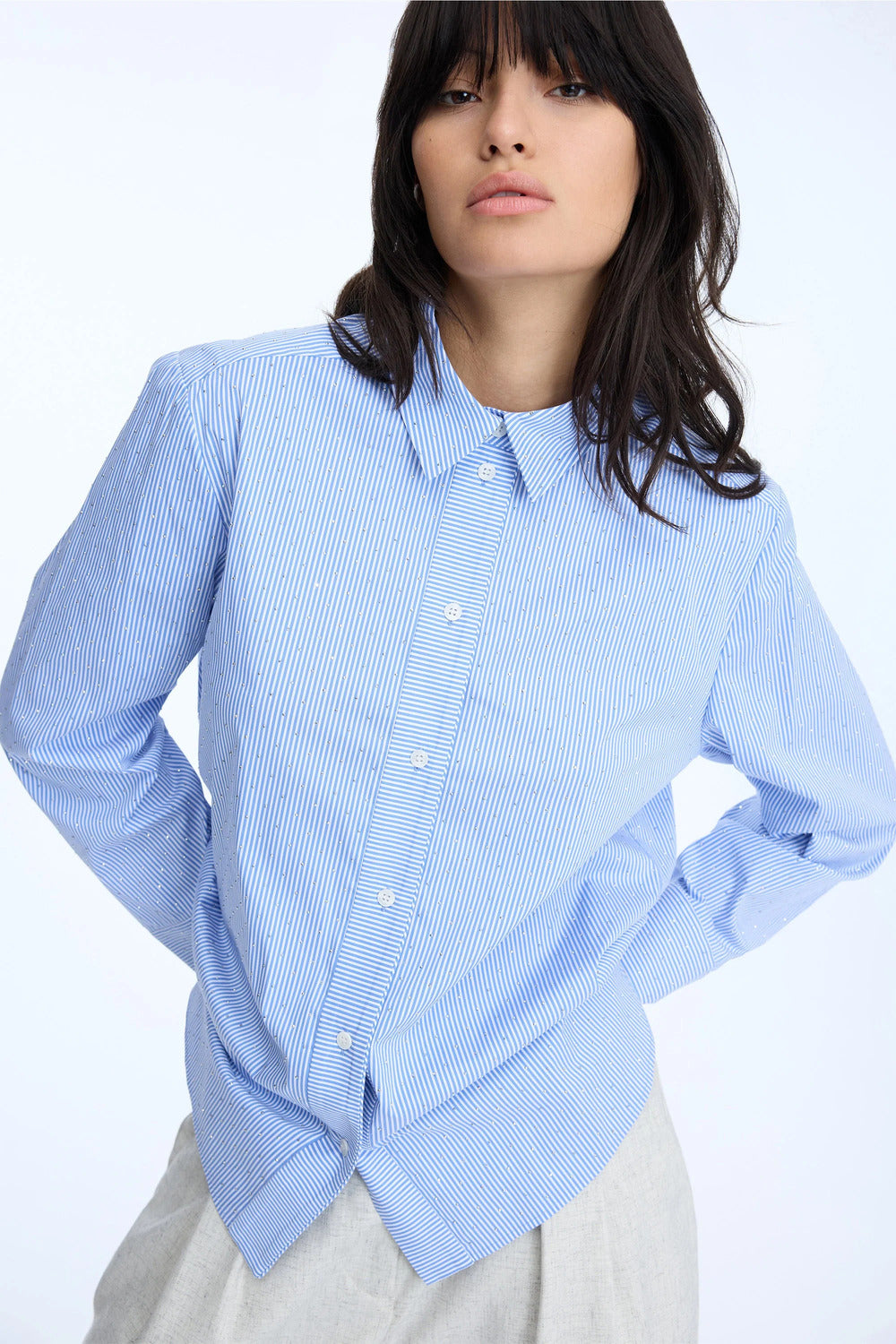 Munthe Rallima Blouse – Blauw-80% katoen, 20% polyamide-DAMES TOPS & BLOUSES-Blauw