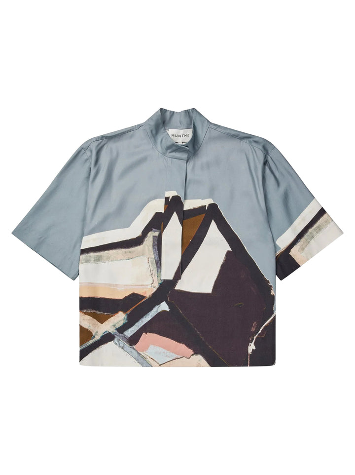 MUNTHE Roger Blouse Korte Mouw – Grijs-100% viscose-DAMES TOPS & BLOUSES-Grijs