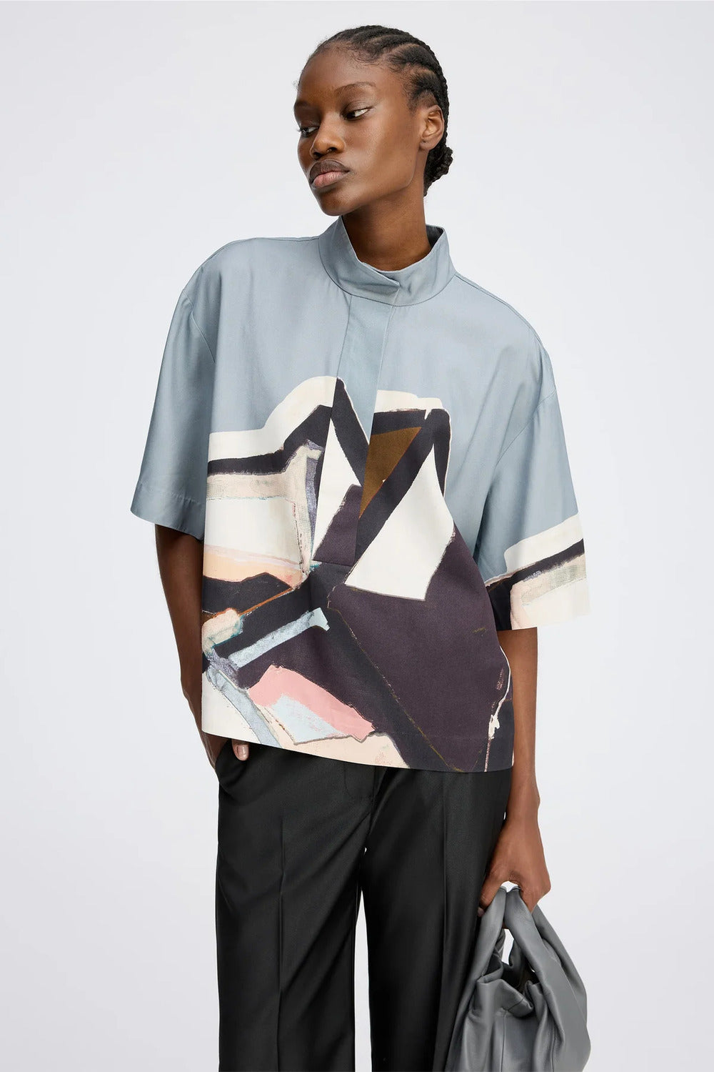 MUNTHE Roger Blouse Korte Mouw – Grijs-100% viscose-DAMES TOPS & BLOUSES-Grijs