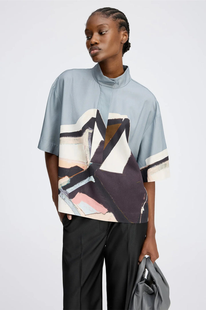 MUNTHE Roger Blouse Korte Mouw – Grijs-100% viscose-DAMES TOPS & BLOUSES-Grijs