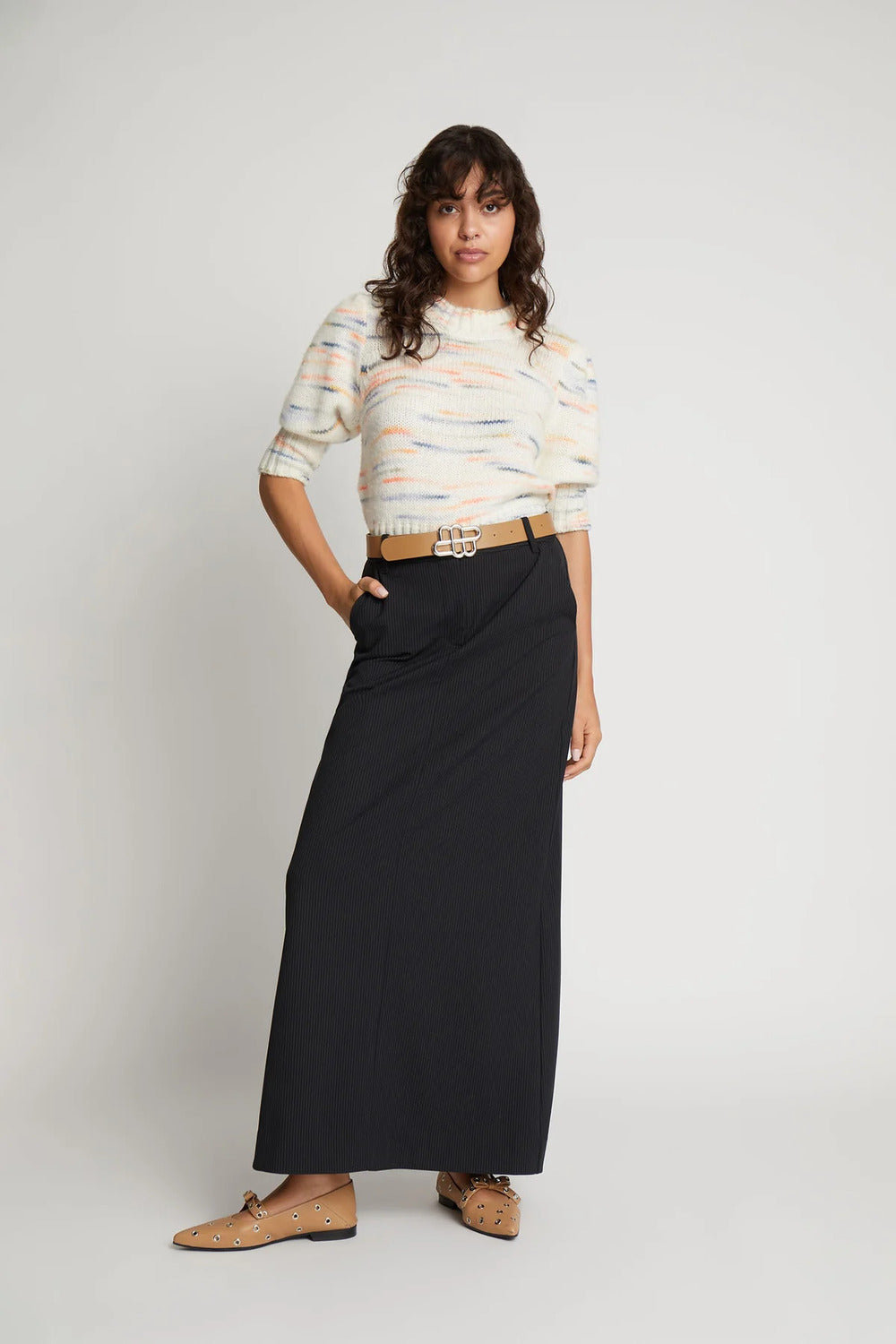 MUNTHE rok SUTTLE -64% Recycled Polyester 33% Viscose 3% Elastane-DAMES JURKEN-Zwart