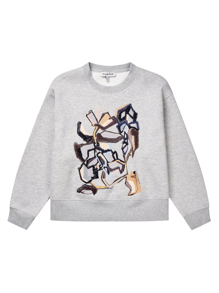 MUNTHE Sweater Rarsnima – Lichtgrijs-50% katoen, 50% polyester-DAMES TRUIEN & VESTEN-Grijs