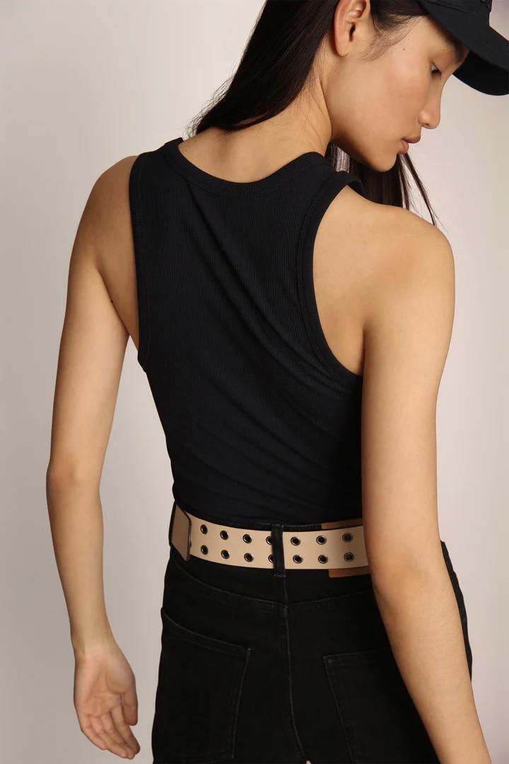 MUNTHE tanktop PEACH blauw-95% ecovero, 5% elasthaan-DAMES TOPS & BLOUSES-Blauw