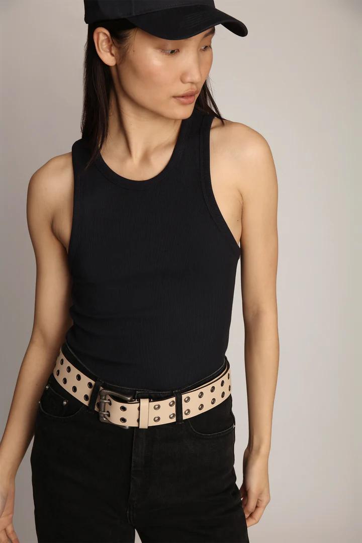 MUNTHE tanktop PEACH blauw-95% ecovero, 5% elasthaan-DAMES TOPS & BLOUSES-Blauw