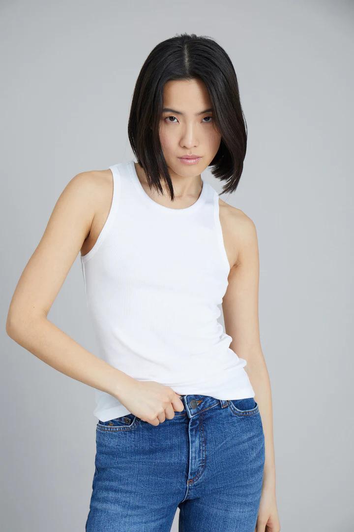 MUNTHE tanktop PEACH wit-95% ecovero, 5% elasthaan-DAMES TOPS & BLOUSES-Wit