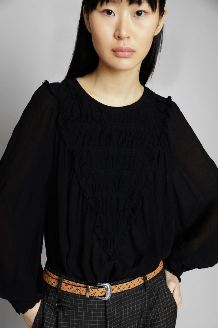 MUNTHE top EXPLAIN-54% Ecovero, 46% Viscose-DAMES TOPS & BLOUSES-Zwart