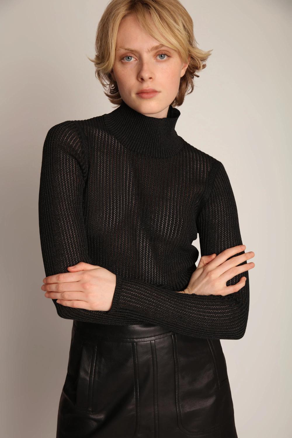 MUNTHE trui LIANDRA KNIT-68% katoen, 32% polyamide-DAMES TRUIEN & VESTEN-Zwart