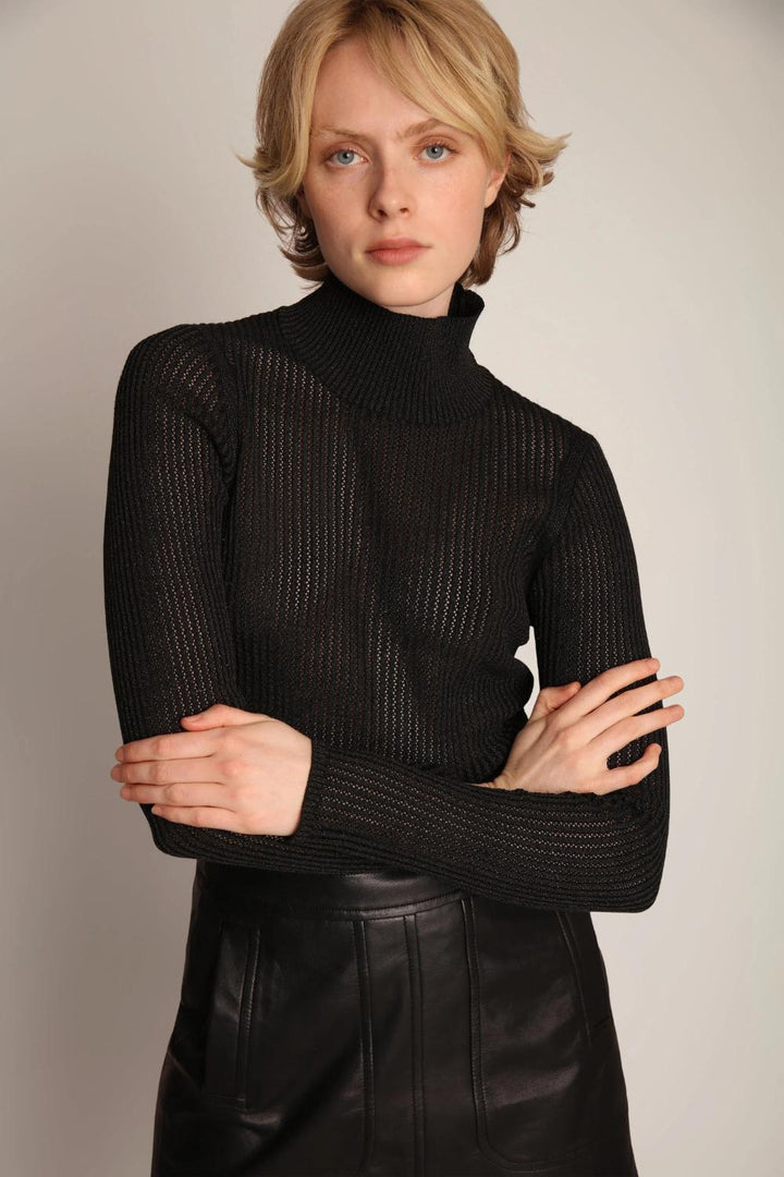 MUNTHE trui LIANDRA KNIT-68% katoen, 32% polyamide-DAMES TRUIEN & VESTEN-Zwart