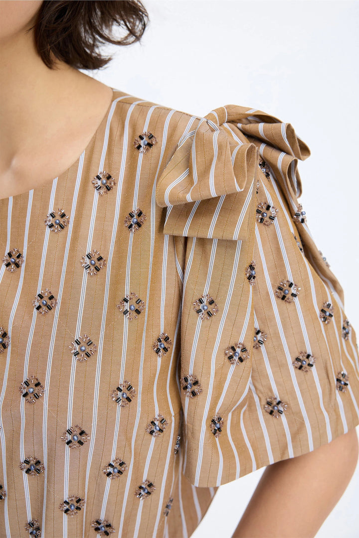 MUNTHE Vapouri Blouse – Goud-50% polyester, 50% katoen-DAMES TOPS & BLOUSES-Goud