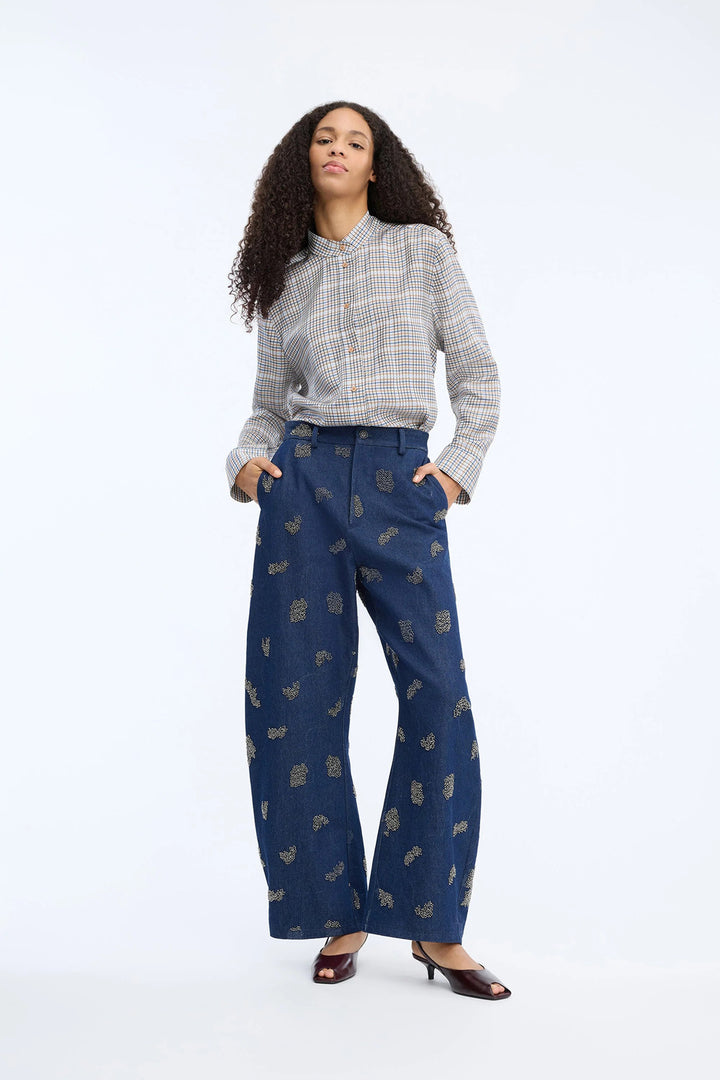 MUNTHE Veiling Blouse – Blauw-100% Viscose-DAMES TOPS & BLOUSES-Blauw