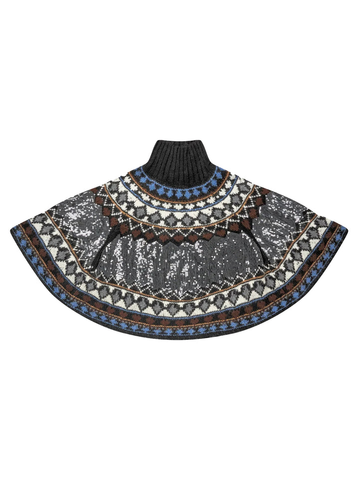 MUNTHE VERST Gebreide Poncho – Zwart-50% polyacryl, 28% polyamide, 14% wol, 8% alpaca-DAMES TRUIEN & VESTEN-Zwart