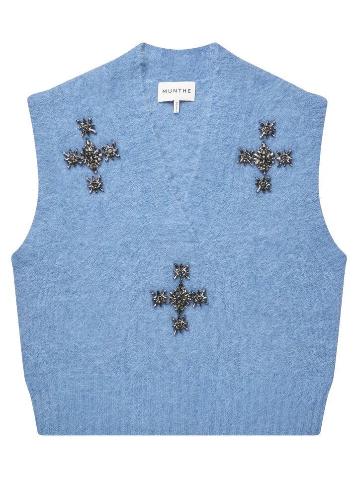 MUNTHE Vurulia Spencer – Blauw-55% alpaca, 19% polyamide, 24% Polyacryl, 2% elasthaan-DAMES TRUIEN & VESTEN-Blauw