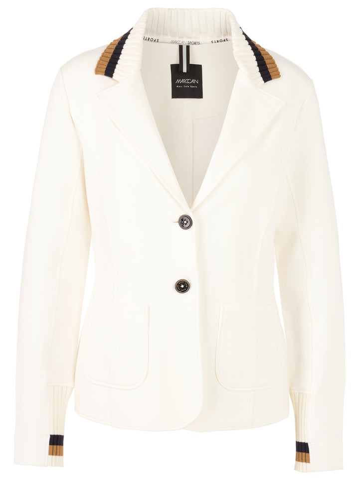Nauwsluitende blazer van jersey-alg.: 88% katoen, 8% polyester, 4% elastaan<br />Strickbesatz: 90% katoen, 6% polyamide, 