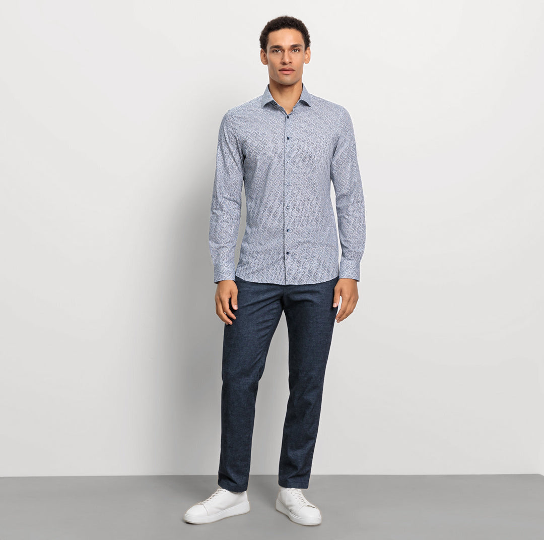 Olmyp extra lange mouw body fit-64% Katoen<br />27% Polyester<br />9% Elasthan-HEREN SHIRTS-Blauw