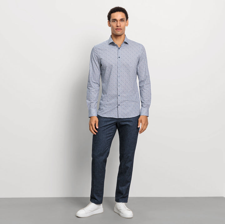 Olmyp extra lange mouw body fit-64% Katoen<br />27% Polyester<br />9% Elasthan-HEREN SHIRTS-Blauw