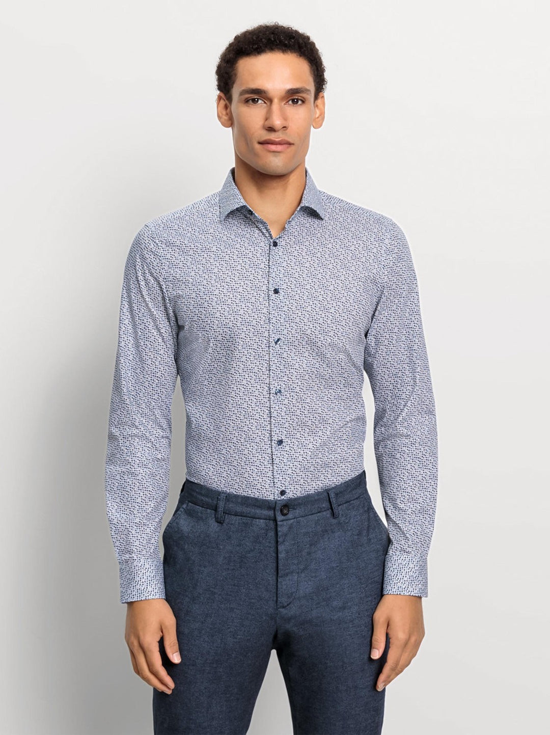 Olmyp extra lange mouw body fit-64% Katoen<br />27% Polyester<br />9% Elasthan-HEREN SHIRTS-Blauw