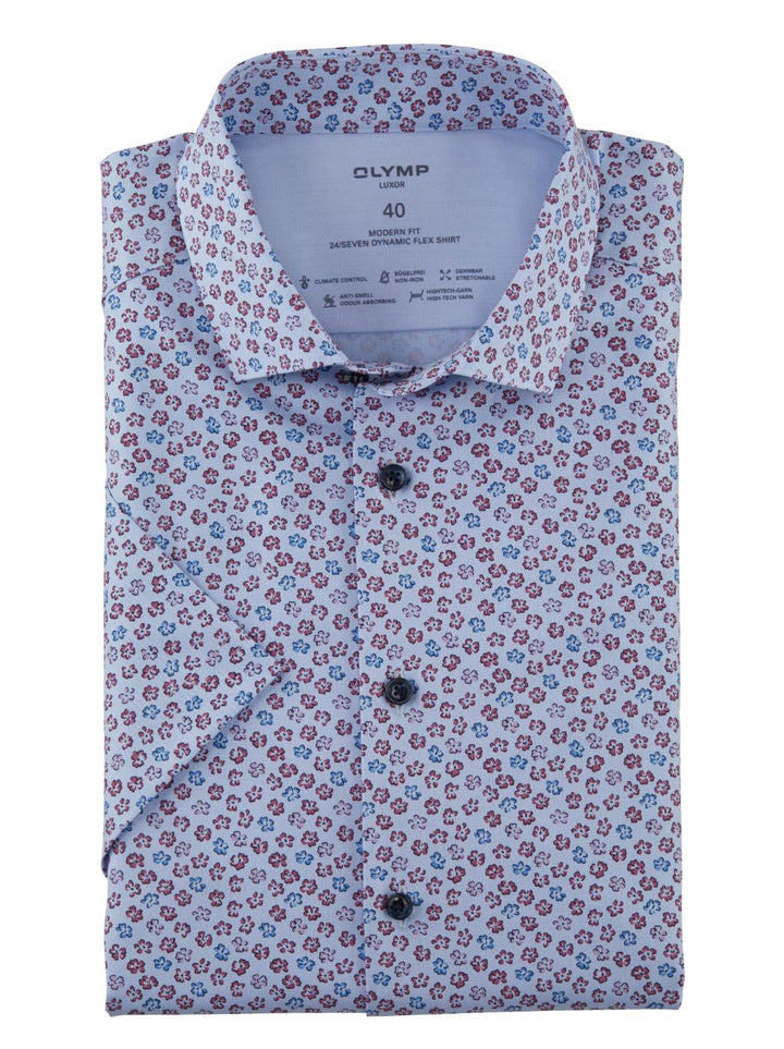 OLYMP 24/7 modern fit shirt-64% katoen, 27% polyester, 9% elasthaan-HEREN SHIRTS-Blauw