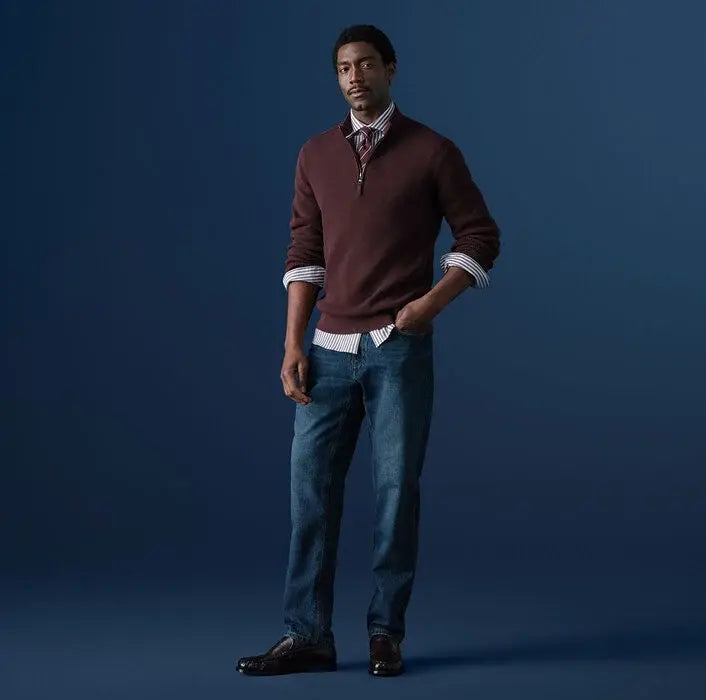 OLYMP Casual Half Zip Trui – Rood-89% katoen, 11% polyamide-HEREN TRUIEN & VESTEN-Rood