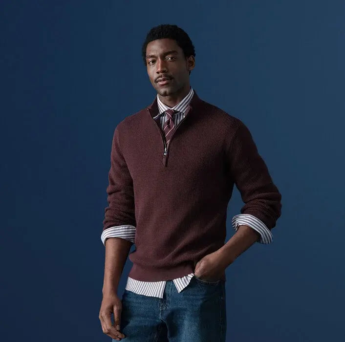 OLYMP Casual Half Zip Trui – Rood-89% katoen, 11% polyamide-HEREN TRUIEN & VESTEN-Rood