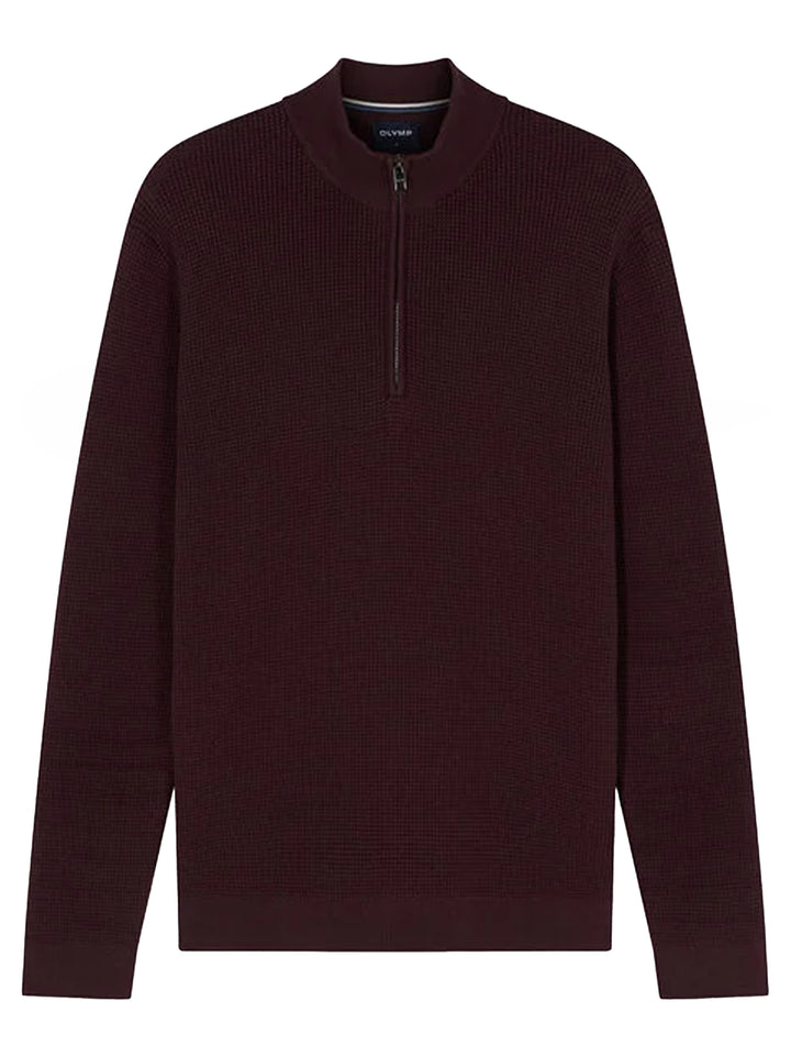 OLYMP Casual Half Zip Trui – Rood-89% katoen, 11% polyamide-HEREN TRUIEN & VESTEN-Rood