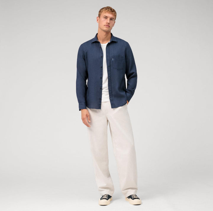 OLYMP casual shirt regular fit-100% linnen-HEREN SHIRTS-Blauw