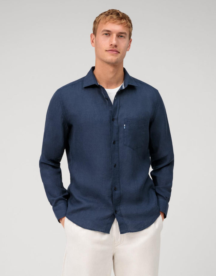 OLYMP casual shirt regular fit-100% linnen-HEREN SHIRTS-Blauw