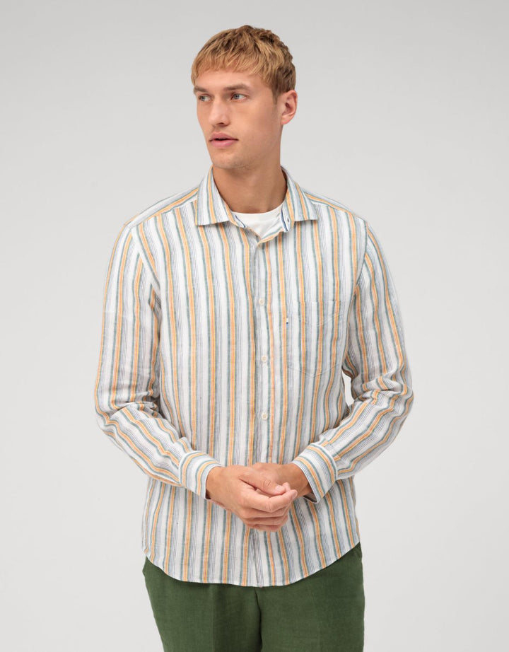 OLYMP casual shirt regular fit-100% linnen-HEREN SHIRTS-Groen