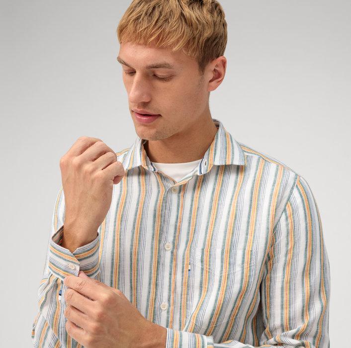 OLYMP casual shirt regular fit-100% linnen-HEREN SHIRTS-Groen