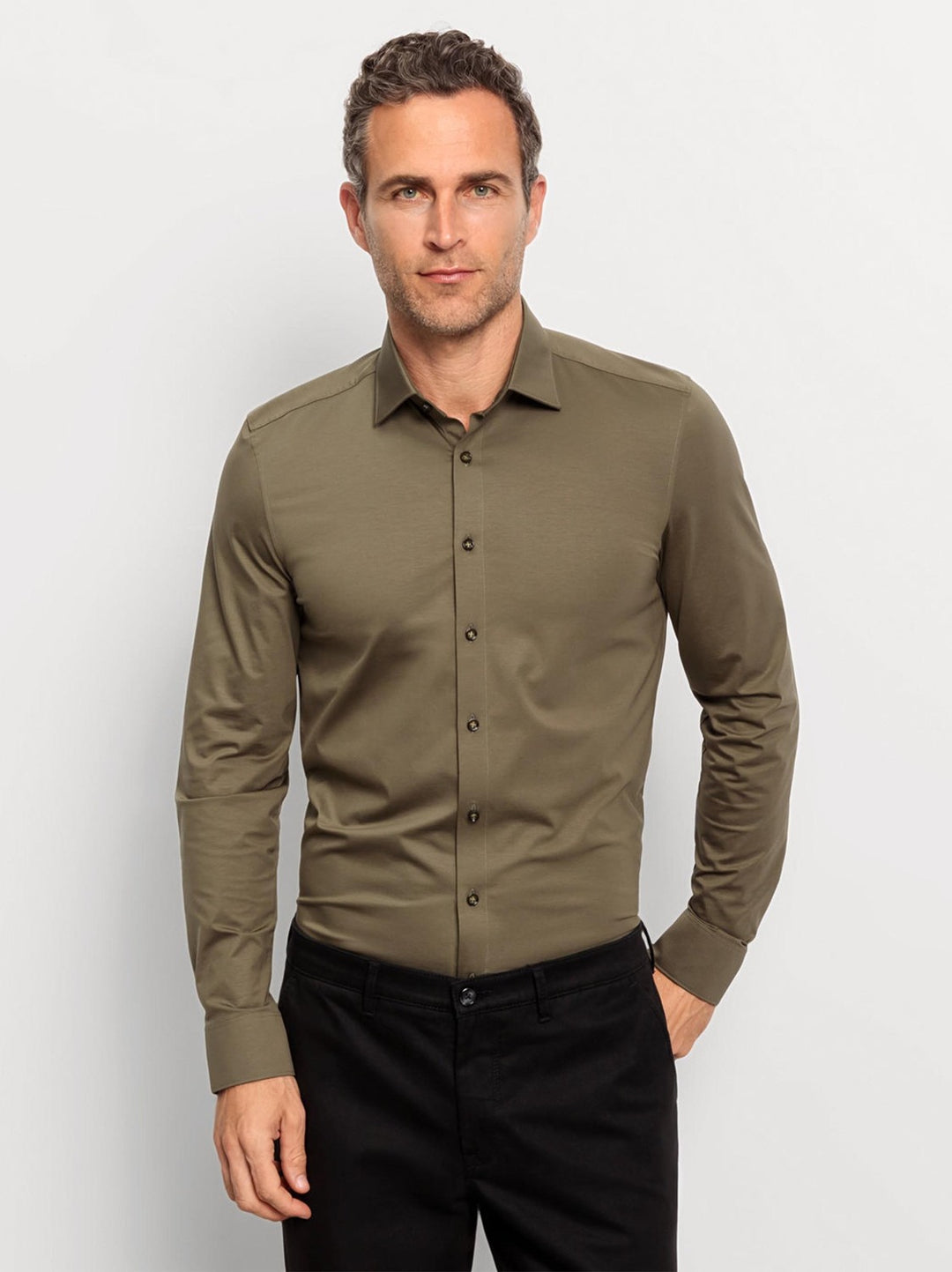 OLYMP extra lange mouw body fit-92% Katoen<br />8% Elasthaan-HEREN SHIRTS-Groen