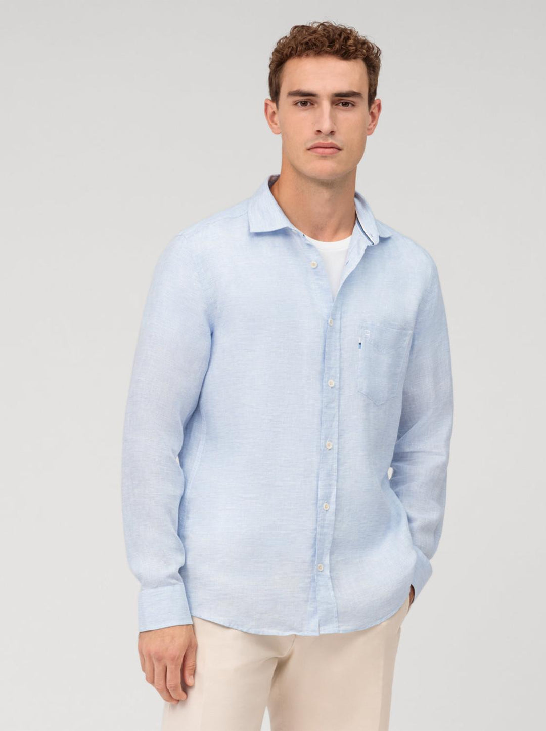 OLYMP Kent casual regular fit-100% linnen-HEREN SHIRTS-Blauw