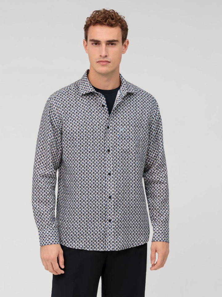 OLYMP Kent casual regular fit-100% linnen-HEREN SHIRTS-Blauw