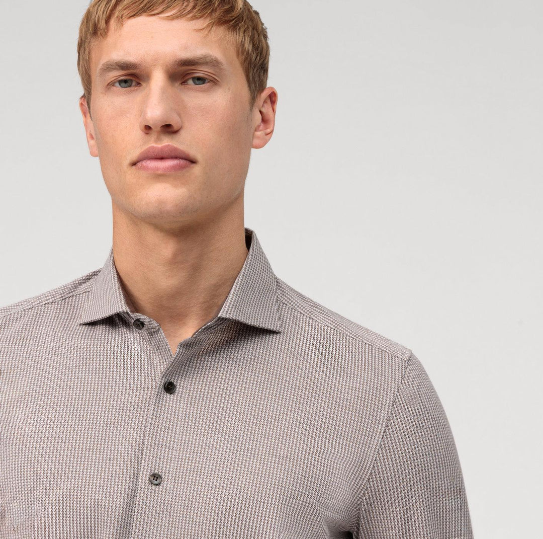 OLYMP Level 5 body fit shirt-92% katoen, 8% elasthaan-HEREN SHIRTS-Bruin