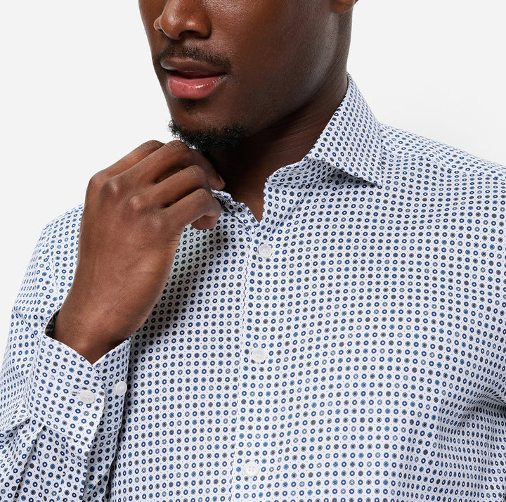 Olymp Level Five Body Fit Extra Long Sleeve Shirt -97% katoen, 3% elastolefine-HEREN SHIRTS-Wit