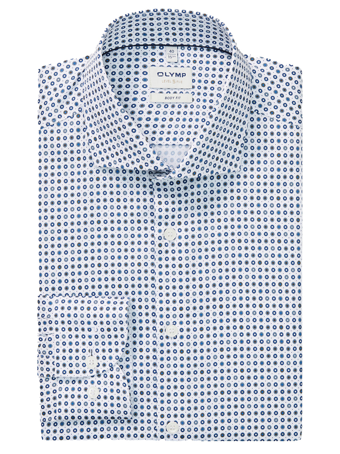 Olymp Level Five Body Fit Extra Long Sleeve Shirt -97% katoen, 3% elastolefine-HEREN SHIRTS-Wit