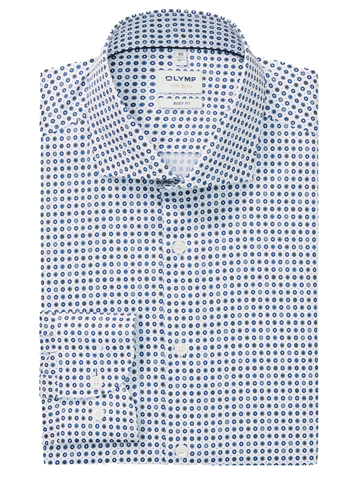 Olymp Level Five Body Fit Extra Long Sleeve Shirt -97% katoen, 3% elastolefine-HEREN SHIRTS-Wit