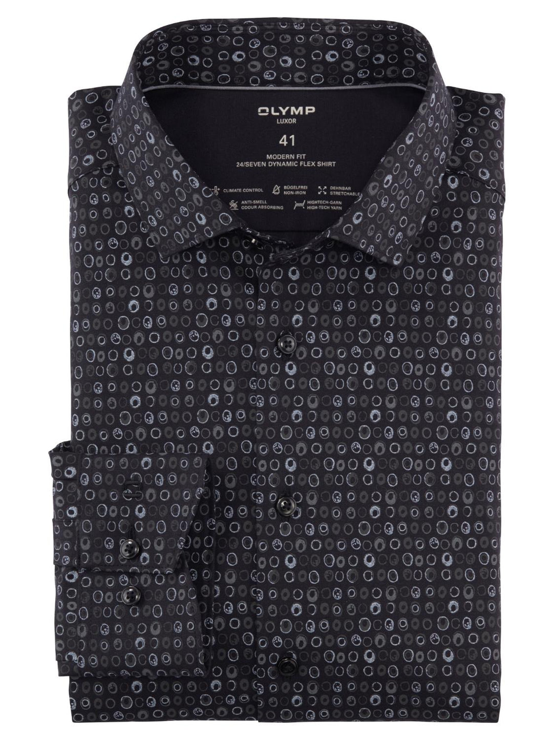 OLYMP Luxor 24/7 modern fit-64% katoen, 27% polyester, 9% elasthaan-HEREN SHIRTS-Blauw
