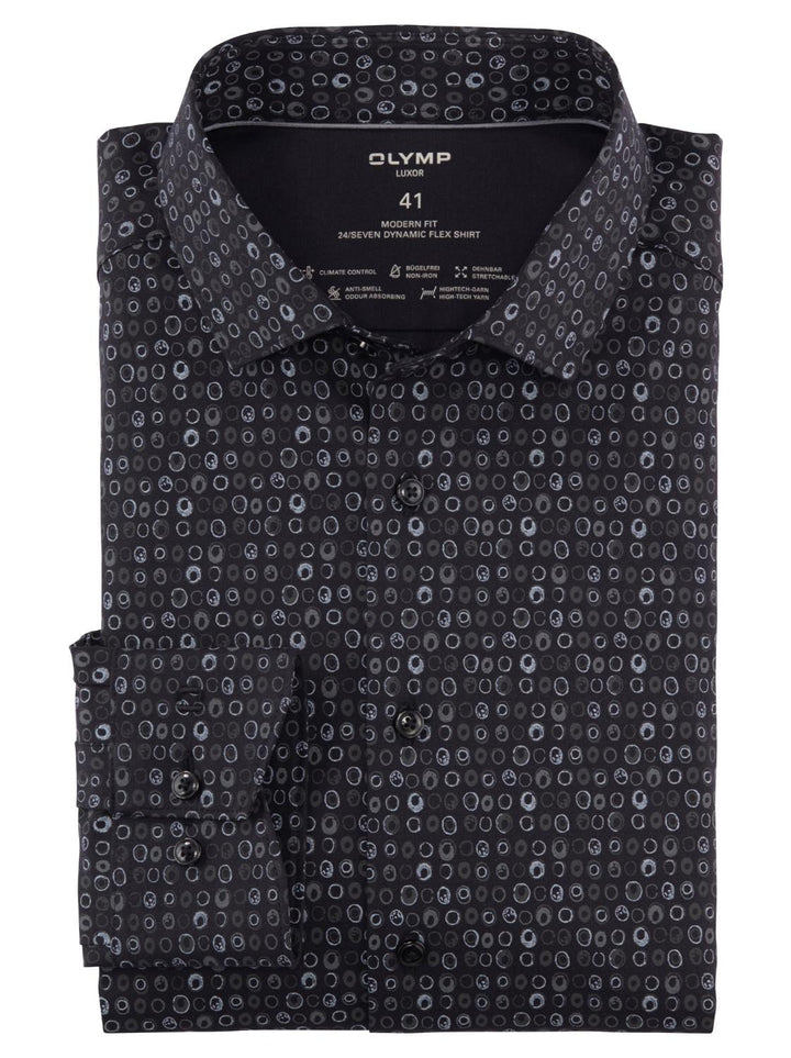 OLYMP Luxor 24/7 modern fit-64% katoen, 27% polyester, 9% elasthaan-HEREN SHIRTS-Blauw
