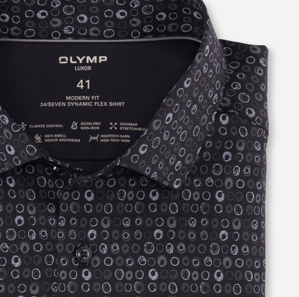 OLYMP Luxor 24/7 modern fit-64% katoen, 27% polyester, 9% elasthaan-HEREN SHIRTS-Blauw