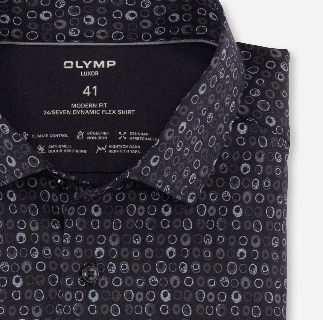 OLYMP Luxor 24/7 modern fit-64% katoen, 27% polyester, 9% elasthaan-HEREN SHIRTS-Blauw