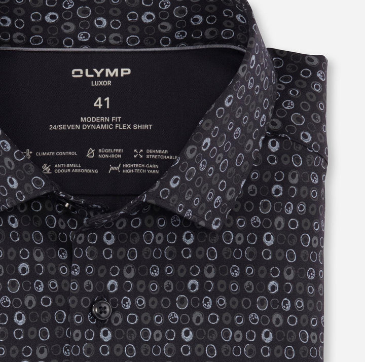 OLYMP Luxor 24/7 modern fit-64% katoen, 27% polyester, 9% elasthaan-HEREN SHIRTS-Blauw
