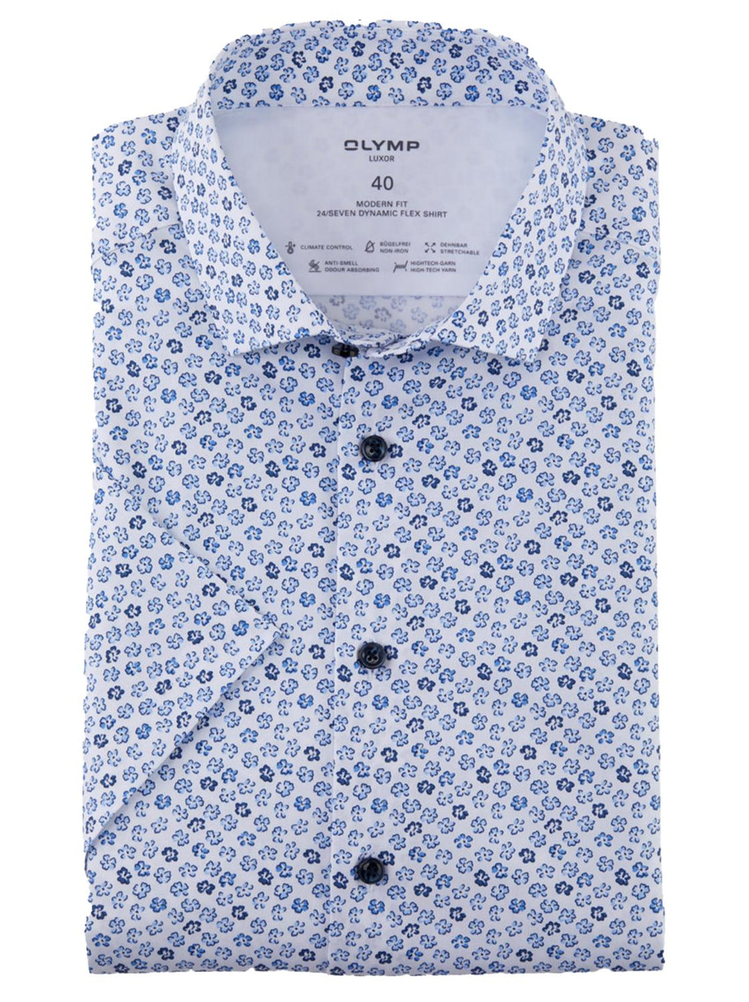 OLYMP Luxor 24/7 modern fit-64% katoen, 27% polyester, 9% elasthaan-HEREN SHIRTS-Blauw