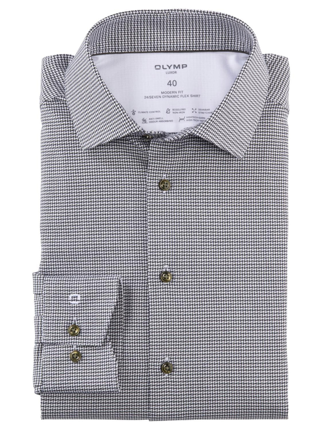 OLYMP Luxor 24/7 modern fit-64% katoen, 27% polyester, 9% elasthaan-HEREN SHIRTS-Groen
