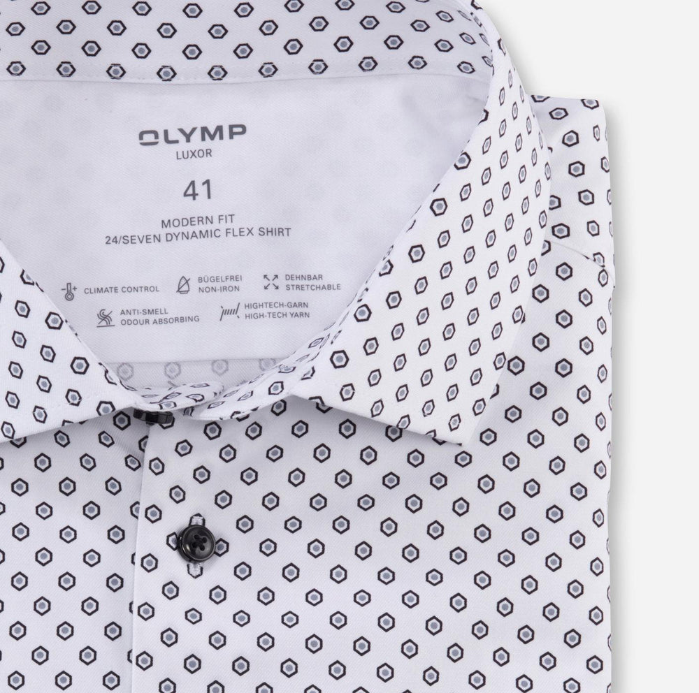 OLYMP Luxor 24/7 modern fit-64% katoen, 27% polyester, 9% elasthaan-HEREN SHIRTS-Wit